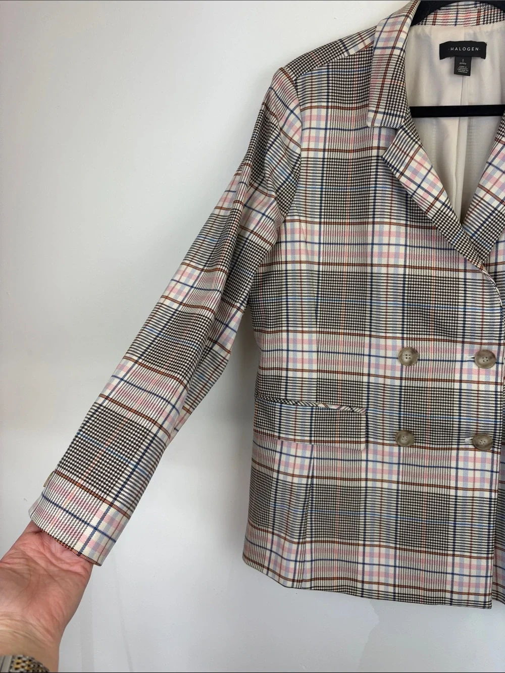 Halogen Plaid Blazer Large Petite | Double Breasted Classic Preppy Career Jacket